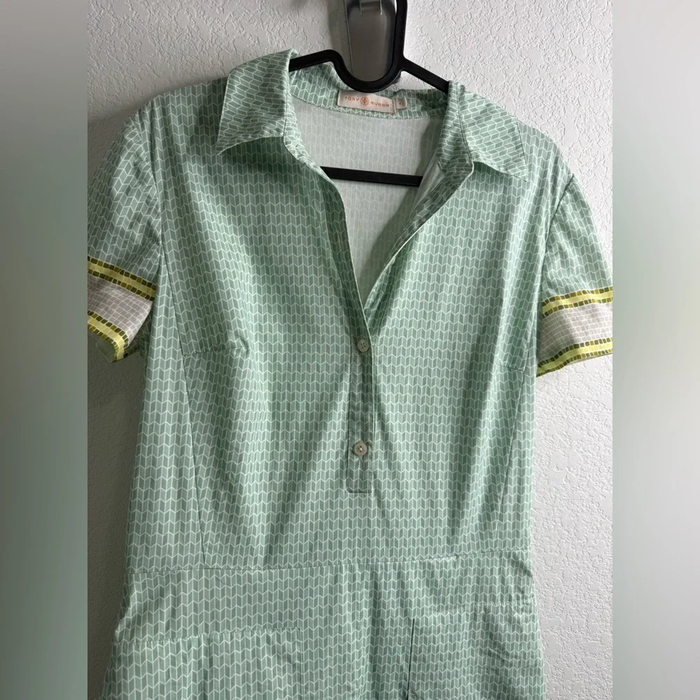 Tory Burch Emmy green pleated cotton stretch shirt dress Sz 4